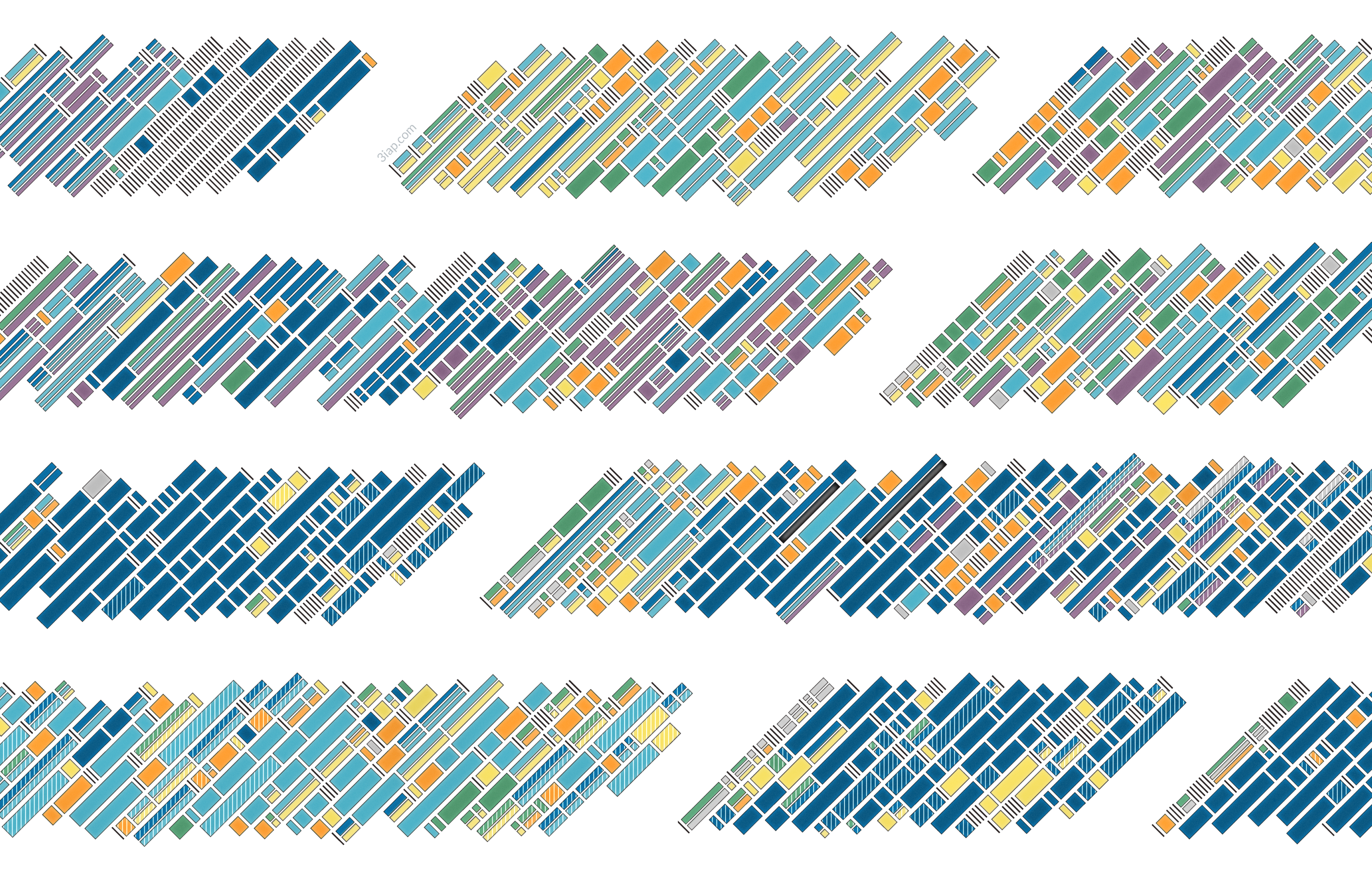 Timeline visualizations of 10 3iap client projects. Scroll for details.