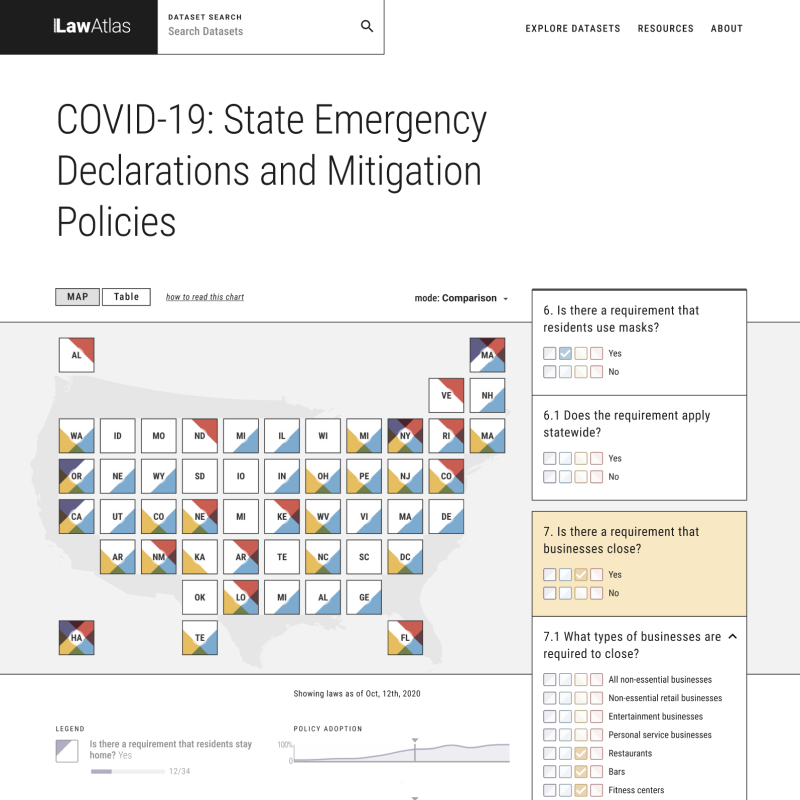 A mockup of the LawAtlas dataset details page, showing a tile map and related controls