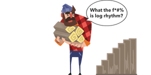 A very confused lumberjack looking at a wooden bar chart